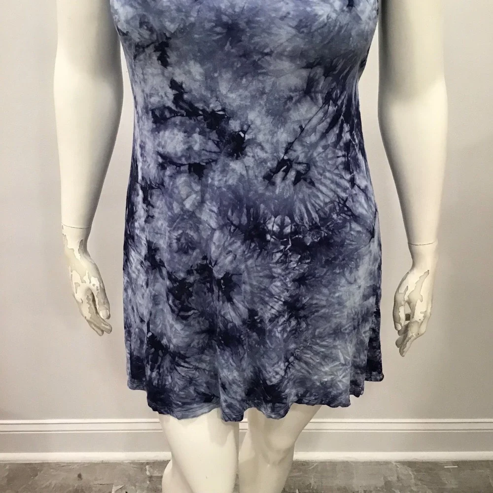 Justice‎ Girls Dress Tie Dye Size 20 Plus Blue Sleeveless Stretch Boho Mock Neck